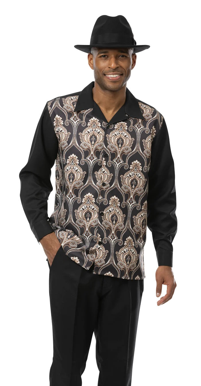 Montique Mens Black Long Sleeve Walking Suit Set Tapestry 2377