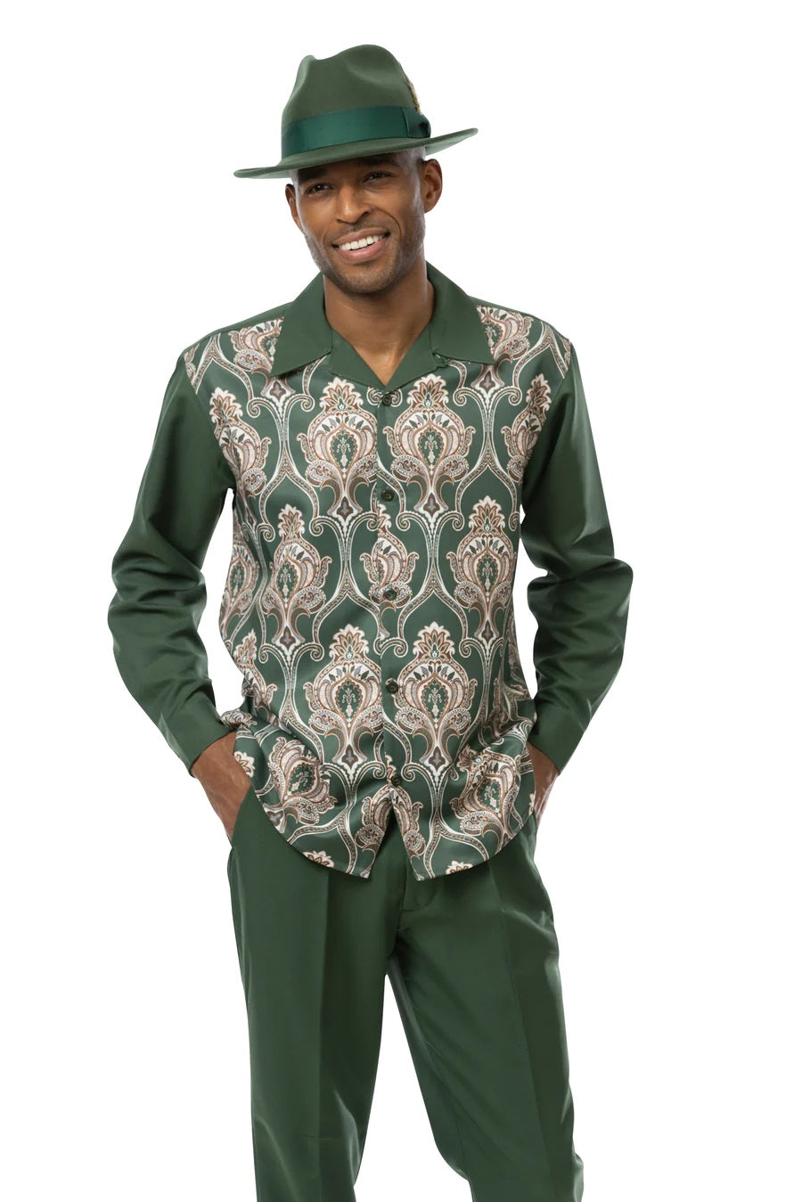 Montique Mens Green Long Sleeve Walking Suit Set Tapestry 2377