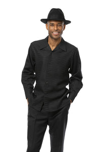 Montique Mens Walking Suit Long Sleeve Black Tonal Pattern 2391