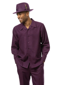 Montique Mens Walking Suit Long Sleeve Purple Tonal Pattern 2391