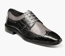 Load image into Gallery viewer, Stacy Adams Mens Black Grey Wingtip Oxfords Gator OS25737-975

