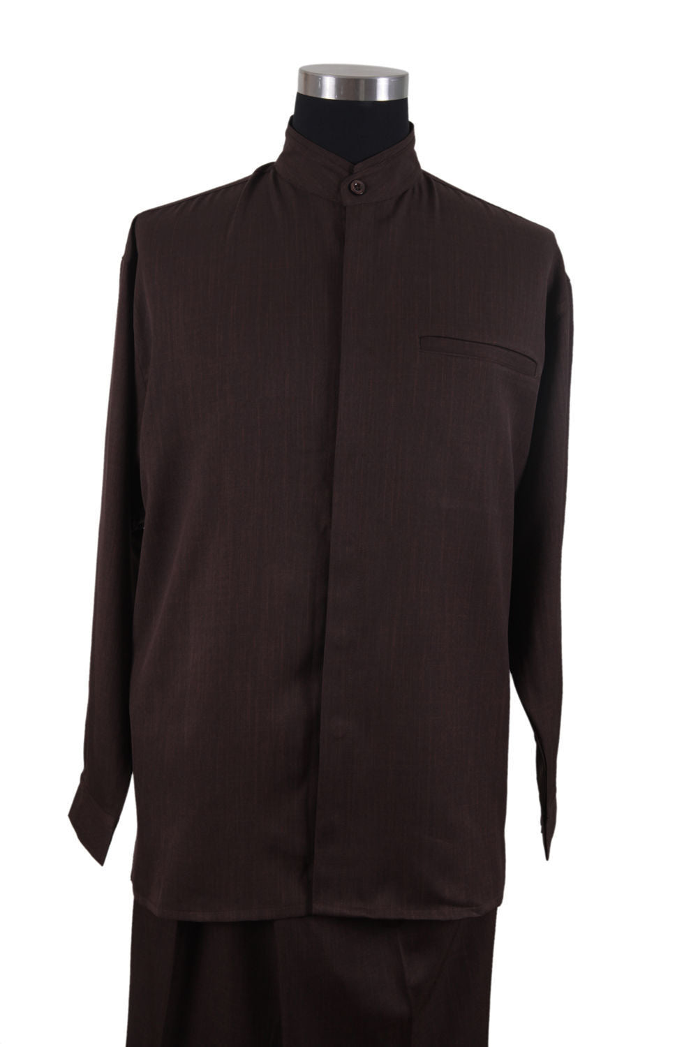 Mens Brown Long Sleeve Walking Suit Banded Collar Milano 2826