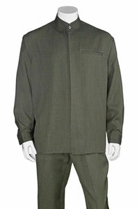 Mens Grey Long Sleeve Walking Suit Banded Collar Milano 2826