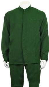 Mens Green Long Sleeve Walking Suit Banded Collar Milano 2826