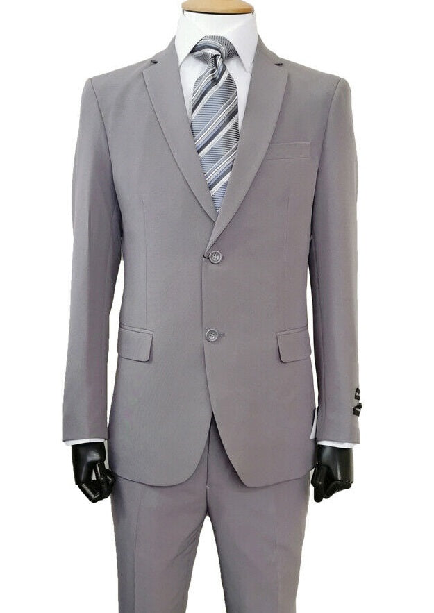 Slim Fitted Suit Men's Gray Solid Color Single Breasted S-2PP