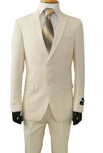 Slim Fitted Suit Men's Ivory Solid Color Single Breasted S-2PP