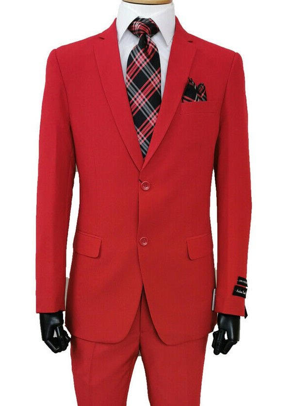 Slim Fitted Suit Men's Red Solid Color Single Breasted S-2PP