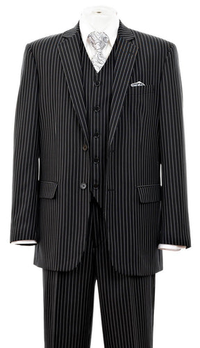 Men's Three Piece Black Pinstripe Suit Regular Fit Fortini 5702V10   