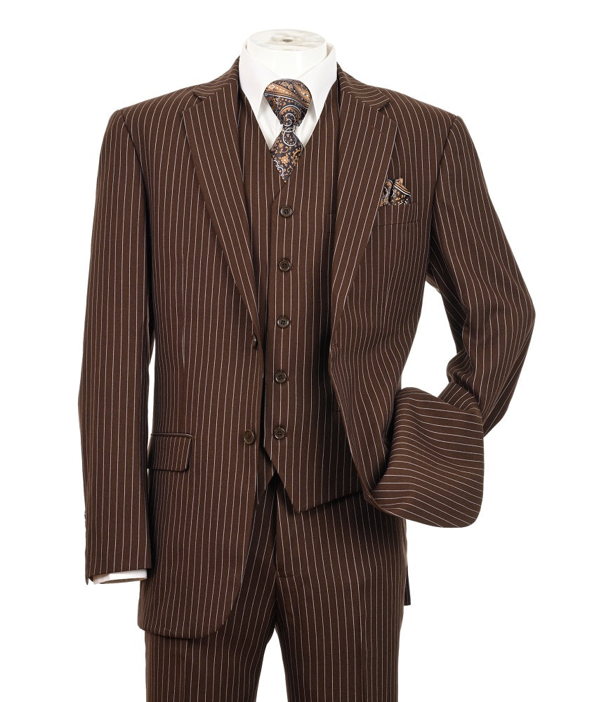 Men's Three Piece Brown Pinstripe Suit Regular Fit Fortini 5702V10