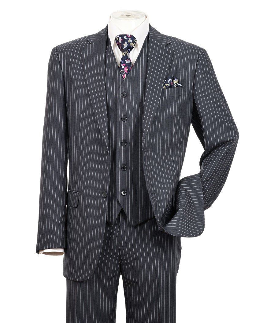 Men's Three Piece Gray Pinstripe Suit Regular Fit Fortini 5702V10