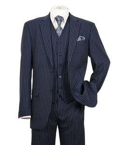 Men's Three Piece Navy Pinstripe Suit Regular Fit Fortini 5702V10