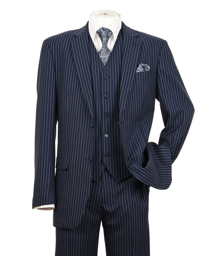 Men's Three Piece Navy Pinstripe Suit Regular Fit Fortini | Suit