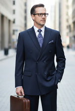 Load image into Gallery viewer, Men's Navy Blue Striped Double Breasted Suit Fortini 5911
