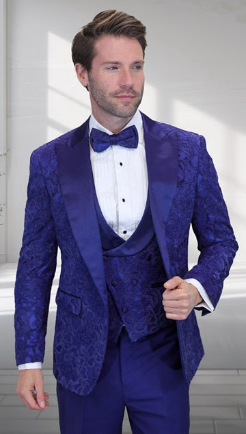 Men's Sapphire Modern Fit Prom Paisley Fashion Tuxedo Statement Belagio15