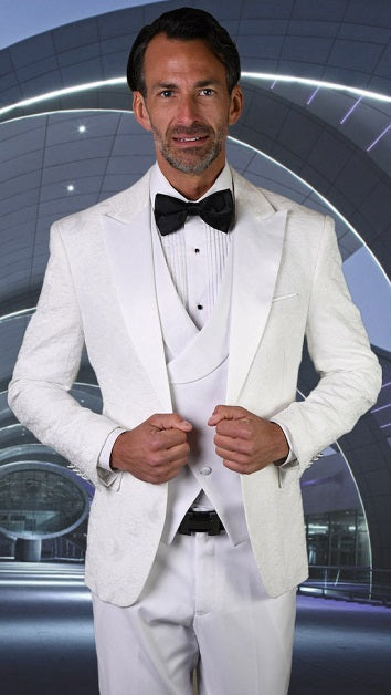 Men's White Modern Fit Prom Paisley Fashion Tuxedo Statement Belagio15