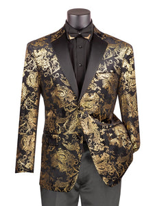 Men's Black Gold Paisley Foll Tuxedo Jacket Entertainer Blazer BM-02