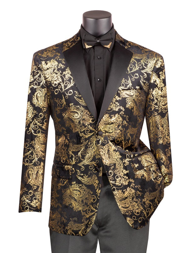 Men's Black Gold Paisley Foll Tuxedo Jacket Entertainer Blazer BM-02