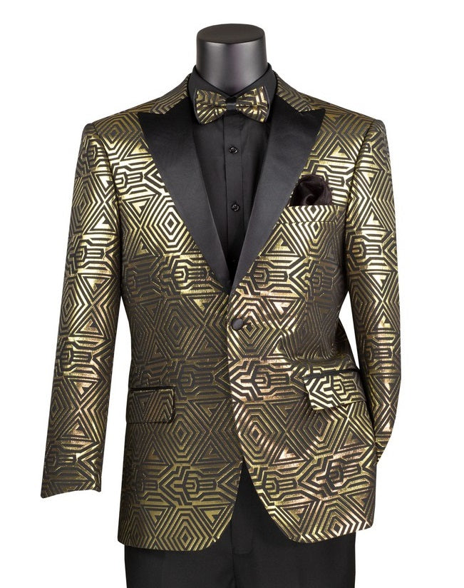 Men's Gold Black Casino Shiny Tuxedo Jacket Blazer BM-4