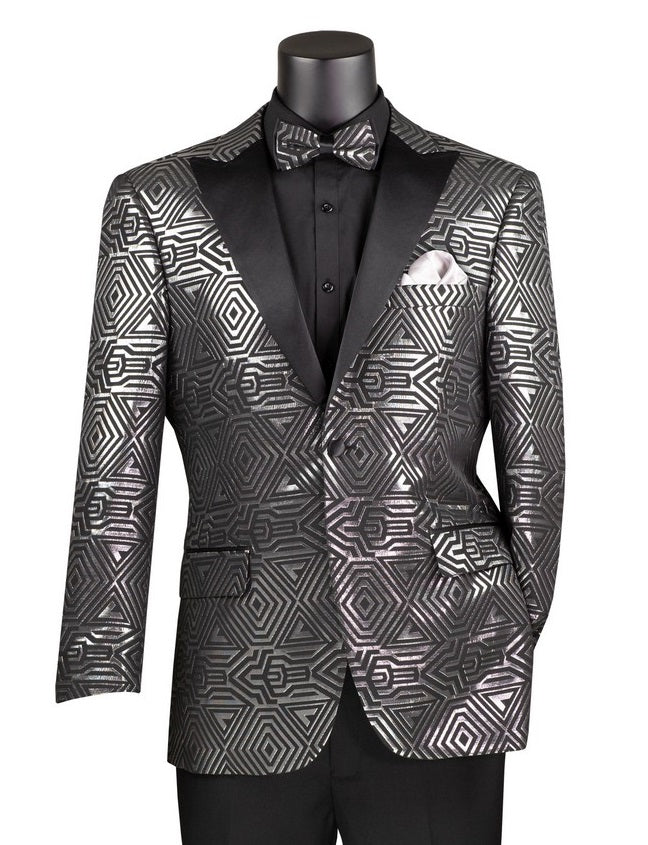 Men's Silver Black Casino Shiny Tuxedo Jacket Blazer BM-4