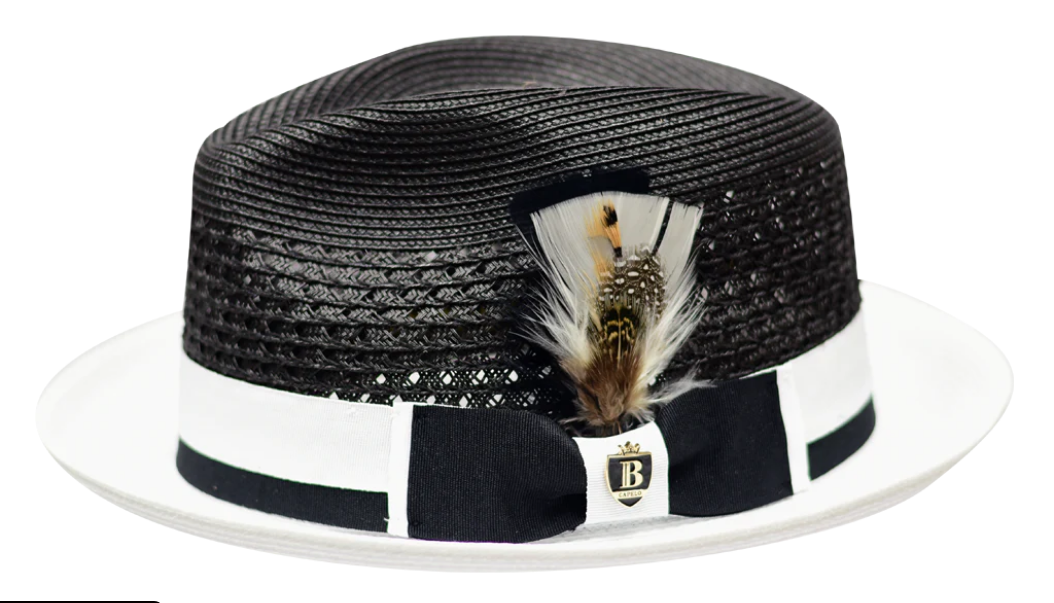 Bruno Capelo Men's Straw Vented Dress Hat Black White BD-950 Bruno Capelo Men's Straw Vented Dress Hat Black White BD-950