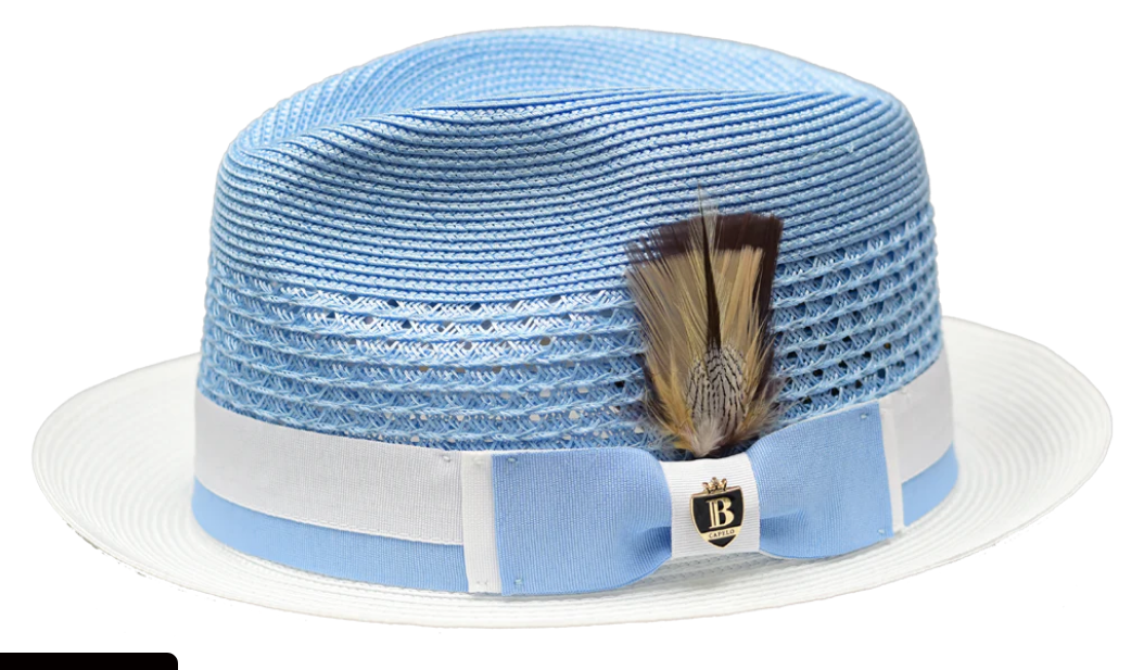 Bruno Capelo Men's Straw Vented Dress Hat Light Blue BD-951 - S Light Blue