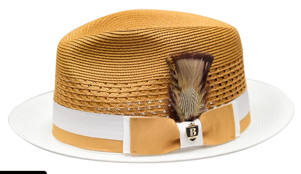 mens dress hats Belvedere Straw Fedora Collection by Bruno Capelo Gold/White / Medium