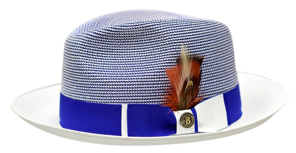 Bruno Capelo Mens Summer Hat Royal Blue Woven Straw Fedora GE-383