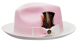 Bruno Capelo Mens Summer Hat Pink Woven Straw Fedora GE-385