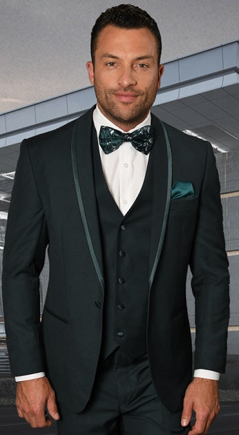 Statement Mens 3 Piece Hunter Green Modern Fit Designer Tuxedo Caesar