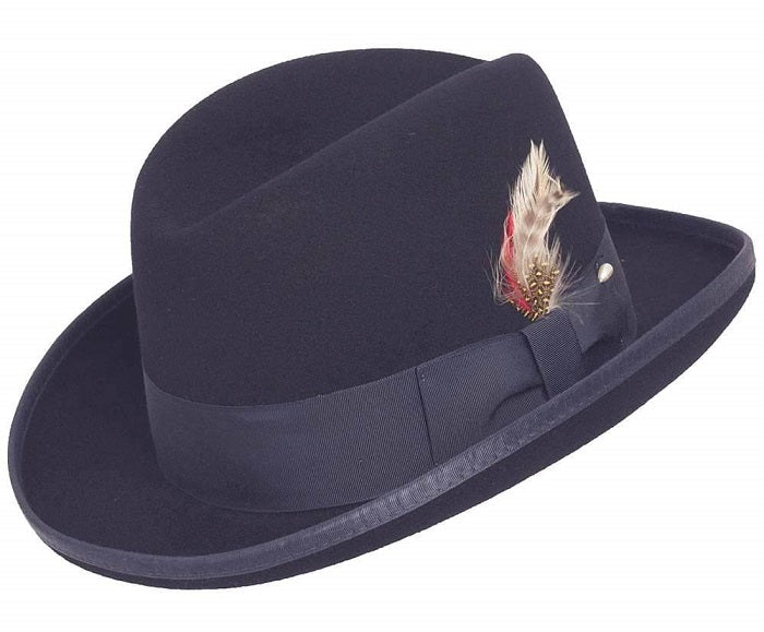 Men's Navy Blue Godfather Hat 100% Wool Felt Homburg Hat Capas