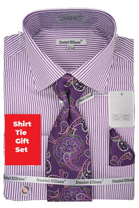 Men's Oxford Stripe French Cuff Shirt Tie Set Purple DS3833P2