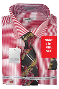 Men's Oxford Stripe French Cuff Shirt Tie Set Red DS3833P2