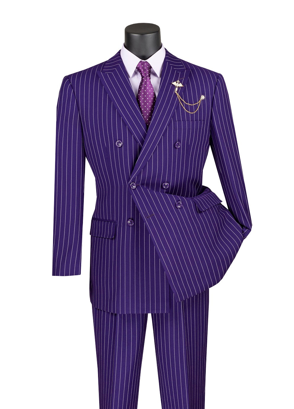 Retro Collection Mens Double Breasted Purple Pinstripe Suit DSS-4