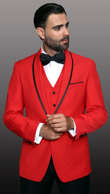 Statement Red Modern Fit Wool Young Mens Fashion Tuxedo Genova
