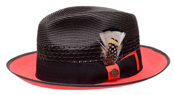 Mens Summer Hat Black White Straw Fedora Bruno RO650