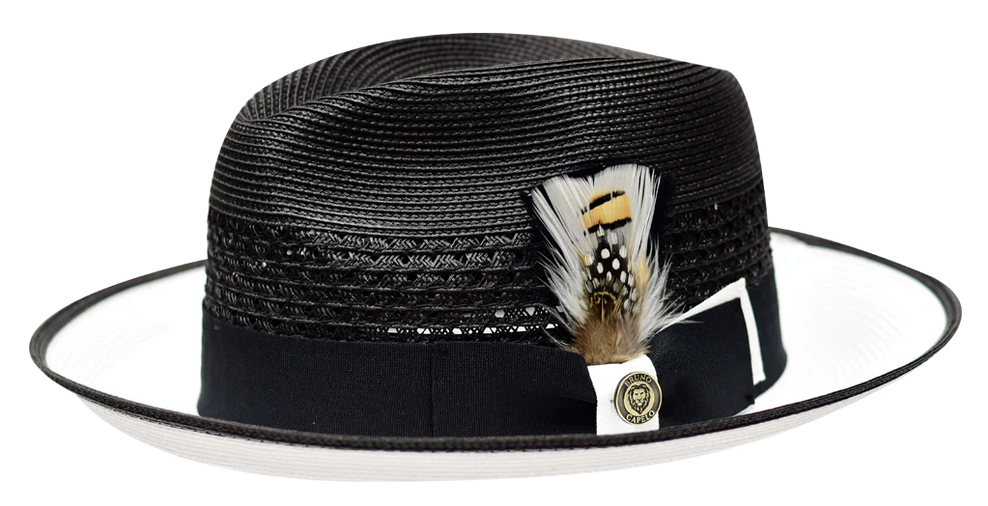 Bruno Capelo Havana Mens Summer Brim Hat Black White Straw Fedora HA-520