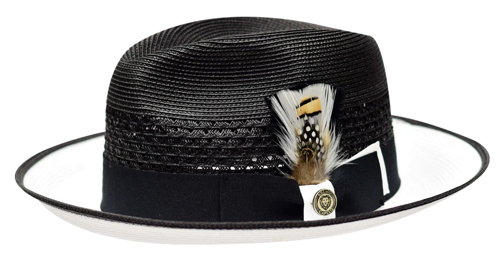 Bruno Capelo Havana Mens Summer Brim Hat Black White Straw Fedora HA 5