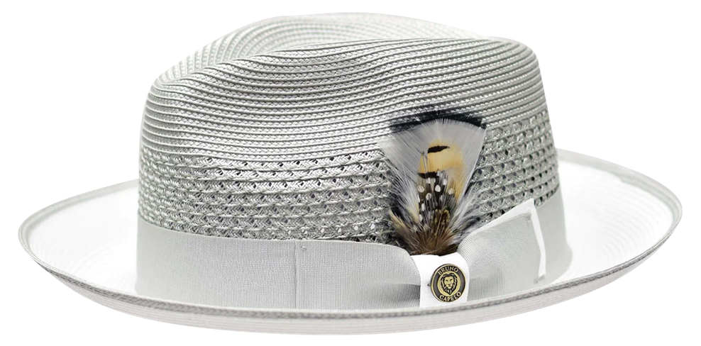 Bruno Capelo Havana Mens Summer Brim Hat Silver White Straw Fedora HA-524