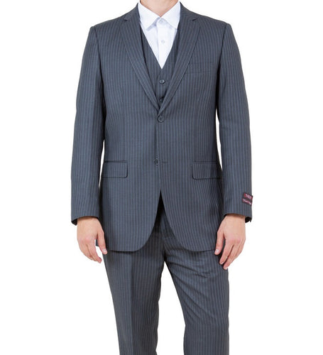 Men's Gray Pinstripe 3 Piece Suit with Vest M120-02    