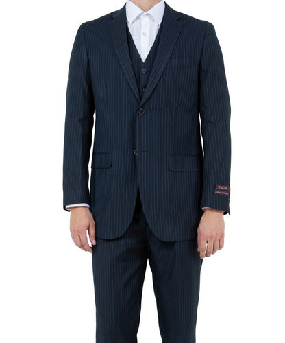 Men's Navy Pinstripe 3 Piece Suit with Vest M120-03    