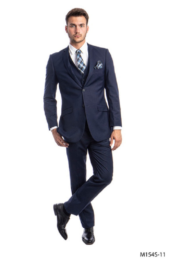 Slim Fit Suit with Vest Navy Blue 3 Piece Tazio M154S-11