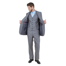 Load image into Gallery viewer, Gray Solid Shiny Sharkskin 3-PC Regular Modern Fit Suits
