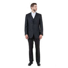 Load image into Gallery viewer, Steel Navy Solid Shiny Sharkskin 3-PC Regular Modern Fit Suits

