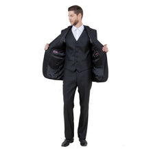 Load image into Gallery viewer, Steel Navy Solid Shiny Sharkskin 3-PC Regular Modern Fit Suits
