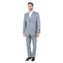 Load image into Gallery viewer, Lt. Gray Solid Shiny Sharkskin 3-PC Regular Modern Fit Suits
