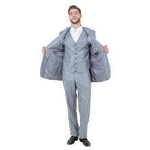 Load image into Gallery viewer, Lt. Gray Solid Shiny Sharkskin 3-PC Regular Modern Fit Suits
