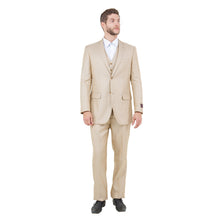 Load image into Gallery viewer, Lt. Beige Solid Shiny Sharkskin 3-PC Regular Modern Fit Suits
