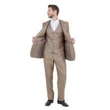 Load image into Gallery viewer, Dk Tan Solid Shiny Sharkskin 3-PC Regular Modern Fit Suits
