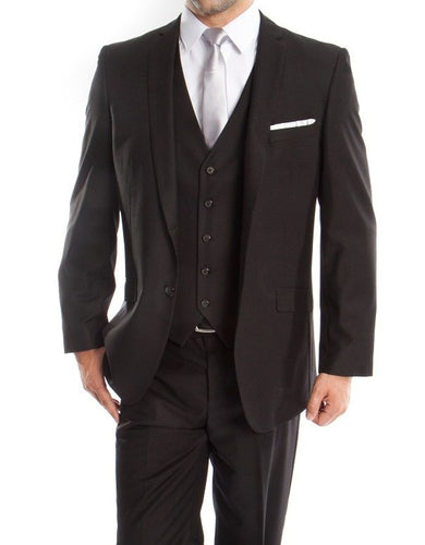 Men's Black 3 Piece Suit Textured Solid Tazio