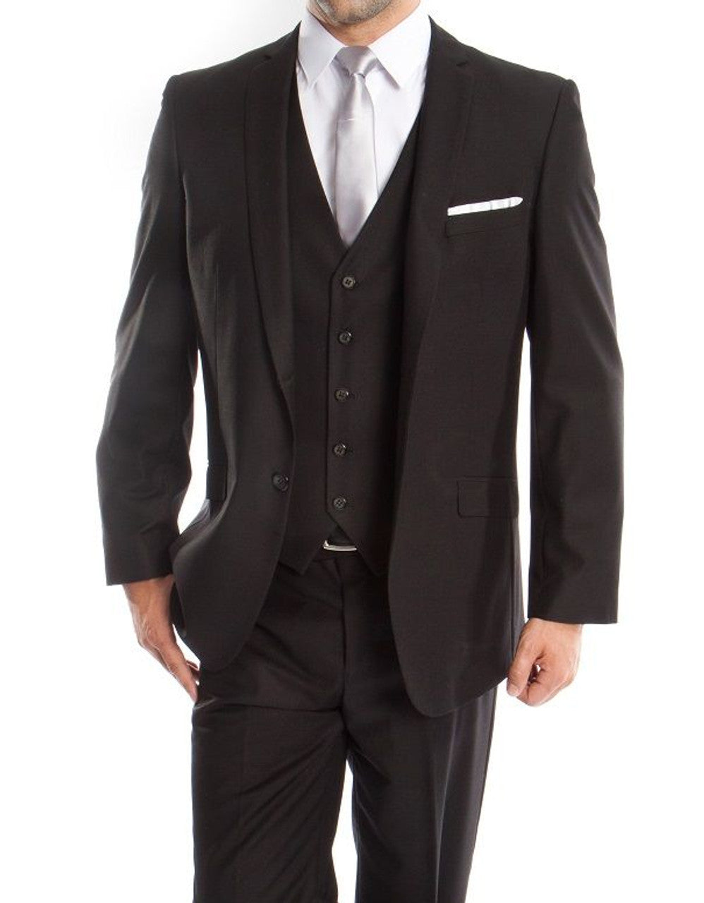 Men's Black 3 Piece Suit Textured Solid Tazio M158-04